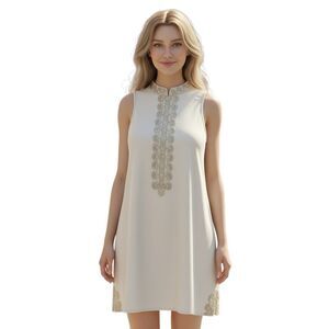 Marley Lilly Cream Embroidered Sleeveless Mini Shift Dress XS